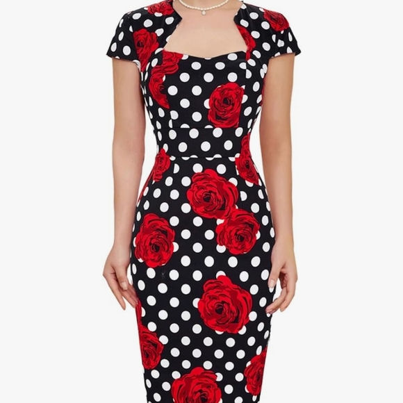 1950s style red pencil dress pinup - Picture 3 of 3